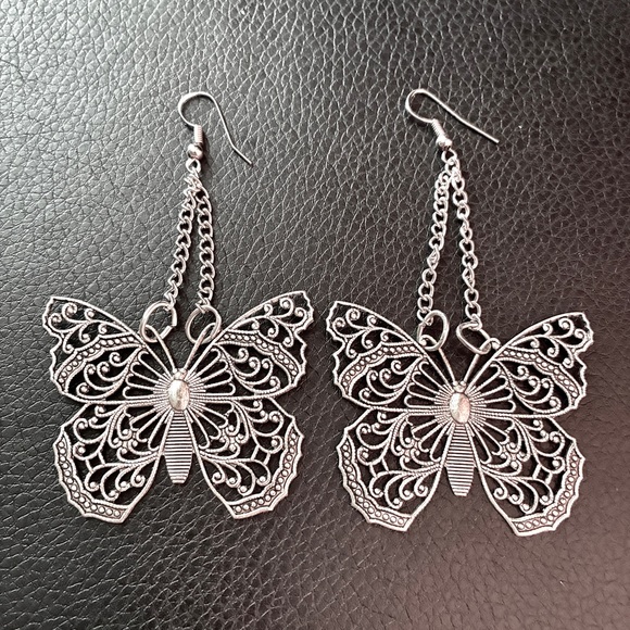 Vintage Jewelry - Vintage 3” Ornate Butterfly Earrings